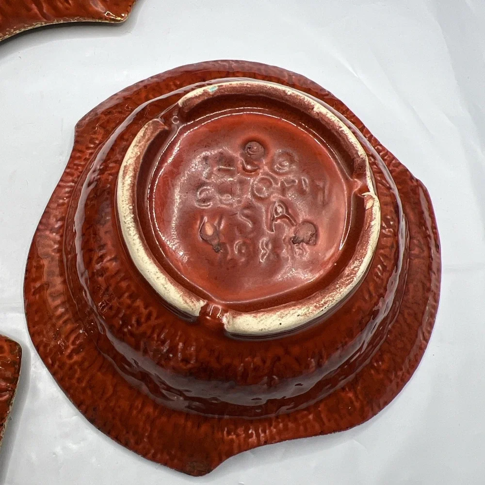 Vintage 1960s California Originals 3pc Chip Dip Set 146 Orange Drip Glaze Gold
